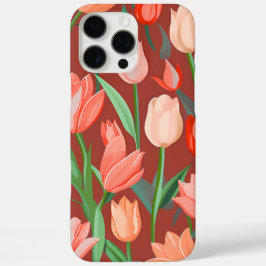 Elegant Tulp Bloempatroon – Rood & Perzik Lente iPhone 16 Pro Max Hoesje