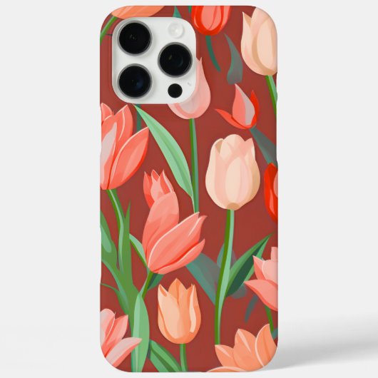Elegant Tulp Bloempatroon – Rood & Perzik Lente Case-Mate iPhone Case (Achterkant)