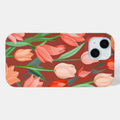 Elegant Tulp Bloempatroon – Rood & Perzik Lente Case-Mate iPhone Case (Achterkant (horizontaal))