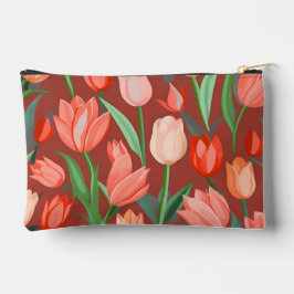 Elegant Tulp Bloempatroon – Rood & Perzik Lente Etui