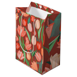 Elegant Tulp Bloempatroon – Rood & Perzik Lente Medium Cadeauzakje