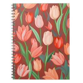 Elegant Tulp Bloempatroon – Rood & Perzik Lente Notitieboek