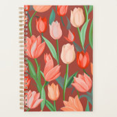 Elegant Tulp Bloempatroon – Rood & Perzik Lente Planner (Voorkant)