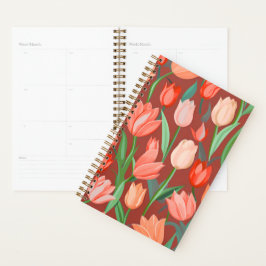 Elegant Tulp Bloempatroon – Rood & Perzik Lente Planner