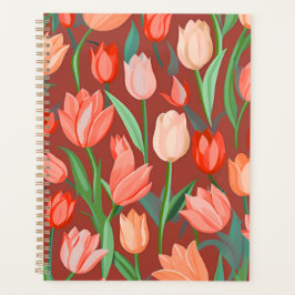 Elegant Tulp Bloempatroon – Rood & Perzik Lente Planner