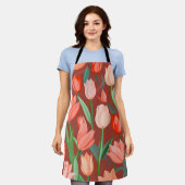 Elegant Tulp Bloempatroon – Rood & Perzik Lente Schort (Gedragen)