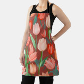 Elegant Tulp Bloempatroon – Rood & Perzik Lente Schort (Insitu)