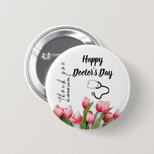 Elegant tulp en stethoscoopdoctoren dag ronde button 5,7 cm (Voorkant /achterkant)