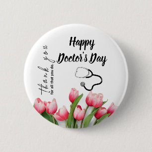 Elegant tulp en stethoscoopdoctoren dag ronde button 5,7 cm