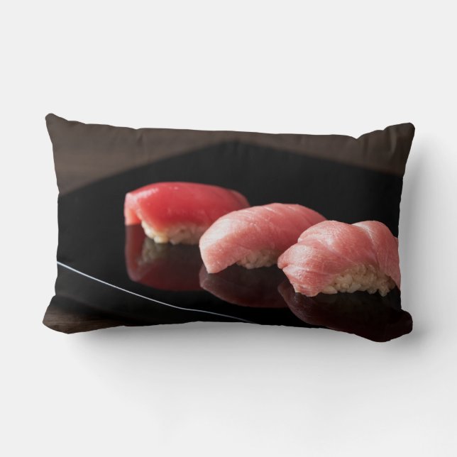 Elegant Tuna Sushi Cushion - Minimalist Black Plat Kussen (Achterkant)