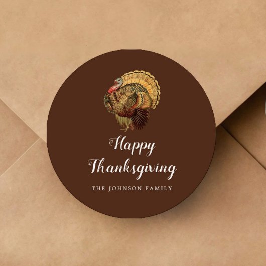 Elegant  Turkije Happy Thanksgiving Ronde Sticker