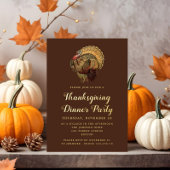 Elegant Turkije Thanksgiving Diner Goud Folie Uitnodiging