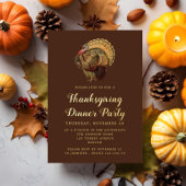 Elegant Turkije Thanksgiving Diner Goud Folie Uitnodiging