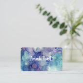 Elegant turkoois en paarse waterverf artistiek visitekaartje (Staand voorkant)