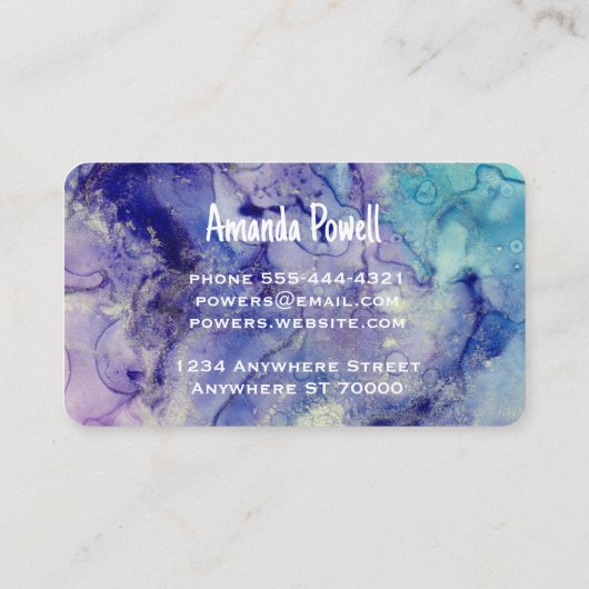 Elegant turkoois en paarse waterverf artistiek visitekaartje (Achterkant)