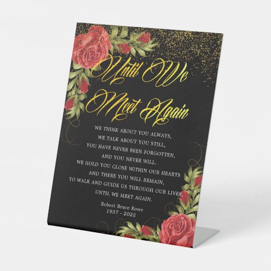 Elegant Turks Rode Roses Funeral Poem Reclamebord Met Voetstuk (Voorkant)