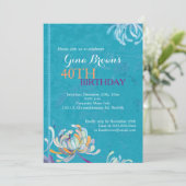 Elegant Turquoise 40th Birthday Party Kaart (Staand voorkant)