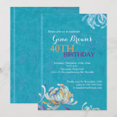 Elegant Turquoise 40th Birthday Party Kaart (Voorkant / Achterkant)