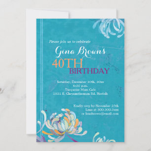 Elegant Turquoise 40th Birthday Party Kaart