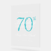 Elegant turquoise 70e verjaardagsfeest welkom acryl bord (Hoek)