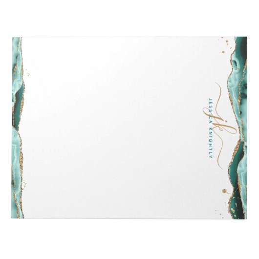 Elegant Turquoise Agate Script Monogram Initialen Notitieblok (Voorkant)