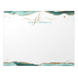 Elegant Turquoise Agate Script Monogram Initialen Notitieblok