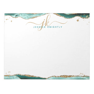 Elegant Turquoise Agate Script Monogram Initialen Notitieblok