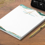 Elegant Turquoise Agate Script Monogram Initialen Notitieblok<br><div class="desc">Gepersonaliseerd, elegant notitieblok met kalligrafiescript of monogram en naam in goud en turquoise met turquoise agate en faux gold glitter border accents. WIJZIGINGEN: De stijl, de kleur, de grootte en de plaatsing van de tekstdoopvont kunnen worden veranderd door op EDIT voor een douane te klikken kijkt. BIJSTAND: Voor hulp bij...</div>