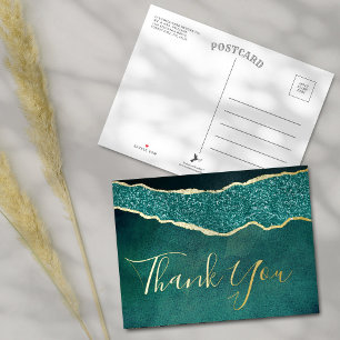 Elegant Turquoise Agate Wedding Dank je wel Folie Uitnodiging Briefkaart