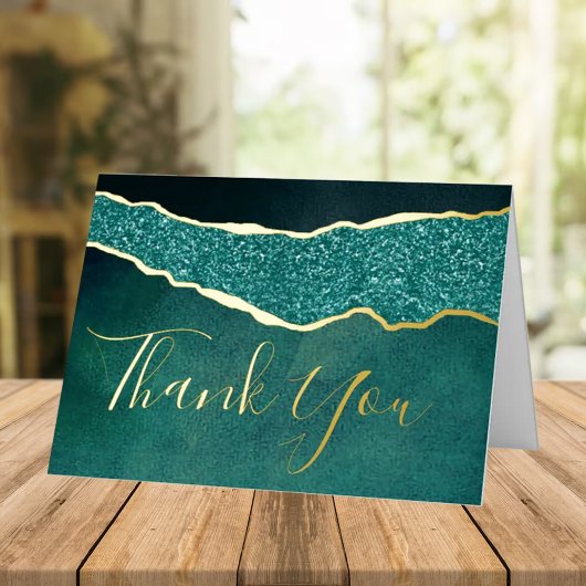 Elegant Turquoise Agate Wedding Dank je wel Folie Wenskaart