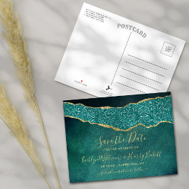 Elegant Turquoise Agate Wedding Save the Date Aankondigingskaart