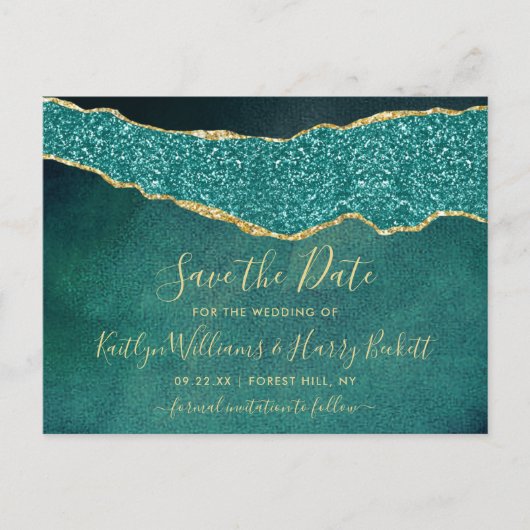 Elegant Turquoise Agate Wedding Save the Date Aankondigingskaart (Voorkant)