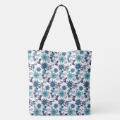 Elegant turquoise and blue flowers tote bag (Achterkant)