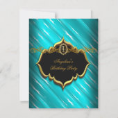 Elegant Turquoise Black Gold Blue Birthday Party Kaart (Voorkant)