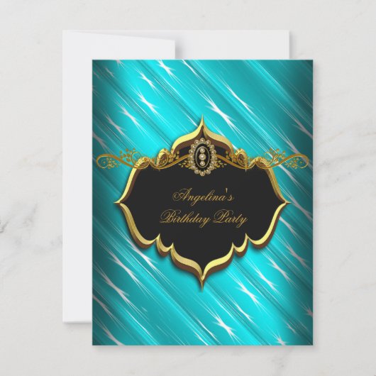Elegant Turquoise Black Gold Blue Birthday Party Kaart (Voorkant)