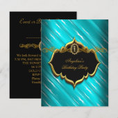 Elegant Turquoise Black Gold Blue Birthday Party Kaart (Voorkant / Achterkant)