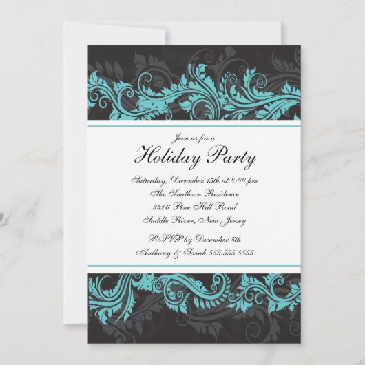 Elegant Turquoise Black Kerstparty Uitnodiging (Voorkant)