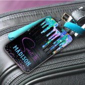 Elegant Turquoise black Unicorn Drives monogram Bagagelabel