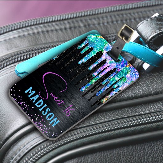 Elegant Turquoise black Unicorn Drives monogram Bagagelabel