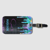 Elegant Turquoise black Unicorn Drives monogram Bagagelabel (Voorkant (horizontaal))