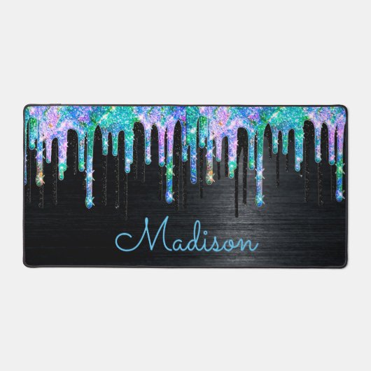 Elegant Turquoise black Unicorn Drives monogram Bureaumat (Voorkant)