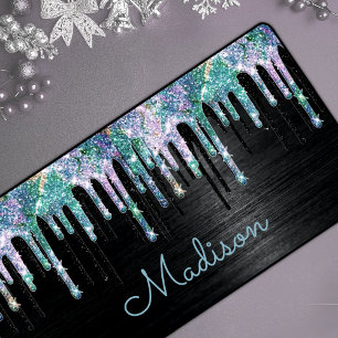 Elegant Turquoise black Unicorn Drives monogram Bureaumat