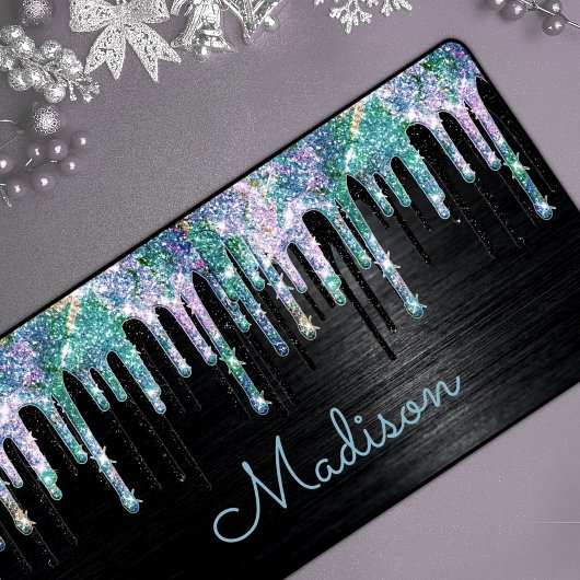 Elegant Turquoise black Unicorn Drives monogram Bureaumat