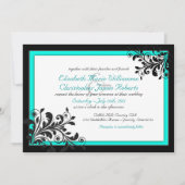 Elegant Turquoise|Black Wedding Invitation Kaart (Voorkant)