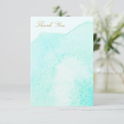 Elegant turquoise blauw Waterverf Dank u Bedankkaart (Staand voorkant)