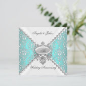 Elegant Turquoise Blauw Wit 25-jarig Huwelijksjubi Kaart (Staand voorkant)