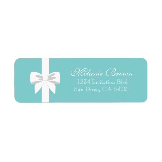Elegant Turquoise Blauw Witte Lint Etiket (Voorkant)