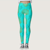 Elegant turquoise blauwe pauw fan patroon leggings (Voorkant)