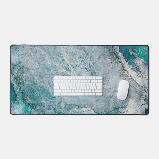 Elegant Turquoise Blauwgroen Blauw Groen Monogram  Bureaumat (Keyboard & Muis)