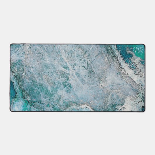 Elegant Turquoise Blauwgroen Blauw Groen Monogram Bureaumat (Voorkant)